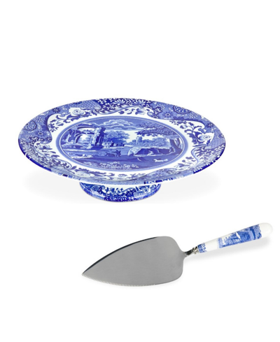 Spode Blue Italian Cake Plate & Serving Utensil Set