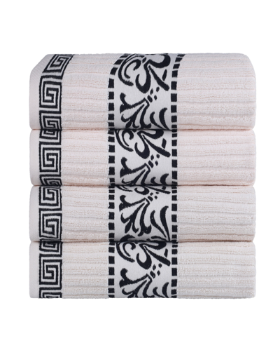 SUPERIOR ATHENS COTTON WITH GREEK SCROLL AND FLORAL PATTERN, 4 PIECE BATH TOWEL SET