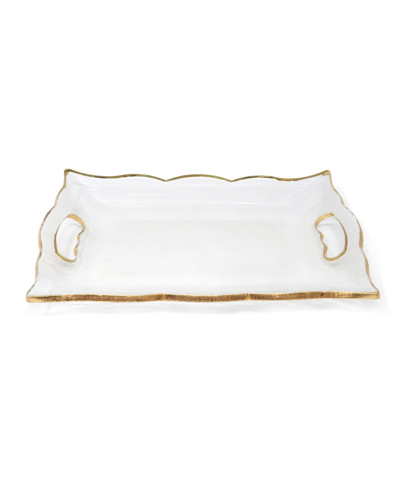 Classic Touch Rectangular Glass Tray With Handles And Gold-tone Rim, 13.75"