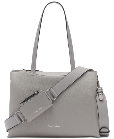 Calvin Klein Chrome Adjustable Zip Crossbody With Zippered Pouch In Stone