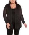 BELLDINI PLUS SIZE LUREX POINTELLE OPEN-FRONT CARDIGAN SWEATER