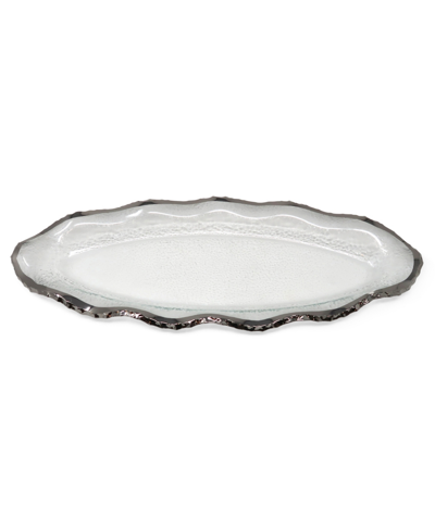 Classic Touch Glass Plate With Silver-tone Scalloped Rim, 14" L