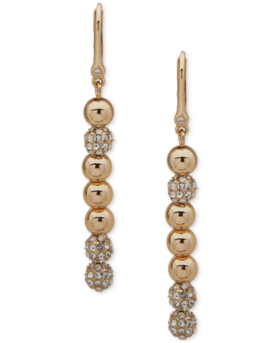 Dkny Gold-tone Crystal Pave Ball Linear Earrings In White