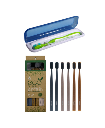 Pursonic 100% Eco-friendly Cedarwood Toothbrushes (6 Pack) & Portable Uv Toothbrush Sanitizer In Assorted Pre-pack