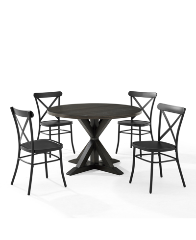 Crosley Furniture Hayden 5 Piece Wood Round Dining Table Set W/camille Chairs In Matte Black