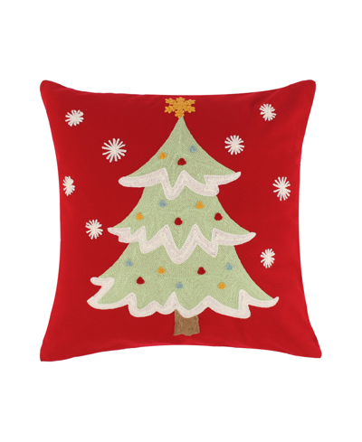 Levtex Comet & Cupid Tree Embroidered Decorative Pillow, 18" X 18" In Red