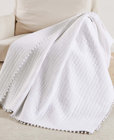 Levtex Pom Pom Reversible Quilted Throw, 50" X 60" In White