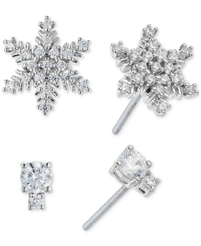 Eliot Danori Silver-tone Crystal Snowflake &stud Earrings Set In Rhodium