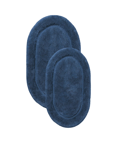 Superior Oval Solid Non-skid Washable Cotton 2 Piece Bath Rug Set In Sapphire