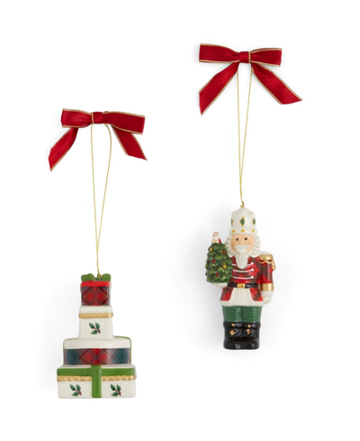 Spode Christmas Tree Tartan Ornaments, Set Of 2 In Green