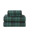 London Fog Super Soft Cotton Flannel 3 Piece Sheet Set, Twin In Green Plaid