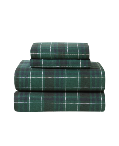 London Fog Super Soft 165 Gsm Cotton Flannel 3 Piece Sheet Set, Twin In Green Plaid
