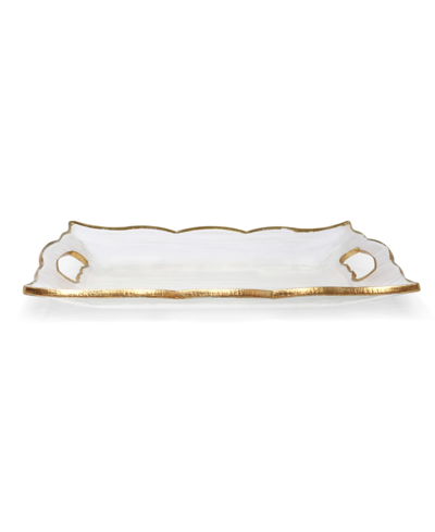 Classic Touch Rectangular Glass Tray With Handles And Gold-tone Rim, 11.5"