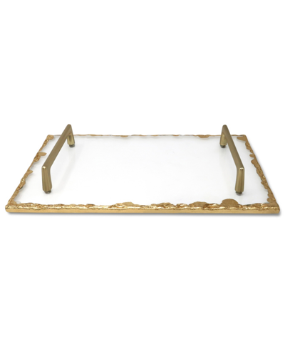 Classic Touch Glass Tray With Gold-tone Rim And Handles, 15" L