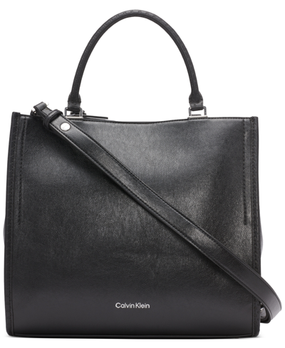 Calvin Klein Moon Embossed Signature Triple Compartment Convertible Satchel In Black,silver