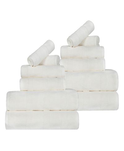 Superior Roma Ribbed Turkish Cotton Quick-dry Solid Assorted Highly Absorbent Towel 12 Piece Set In Ivory