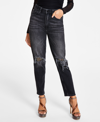 GUESS WOMEN'S MOM RIPPED HIGH-RISE FADED JEANS