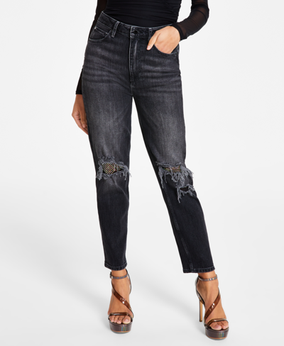 Guess Women's Mom Ripped High-rise Faded Jeans In Authentic Net