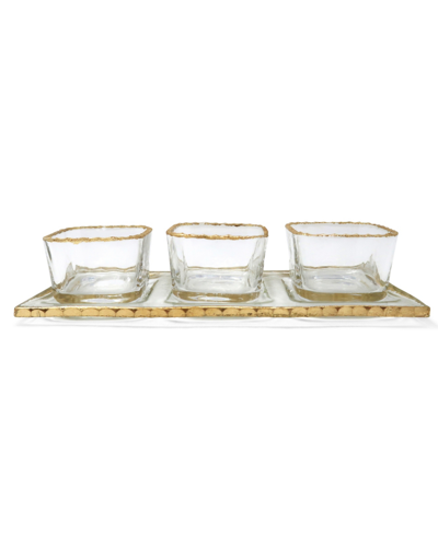 Classic Touch 3 Bowl Relish Dish On Tray With Gold-tone Rim, 4 Piece Set