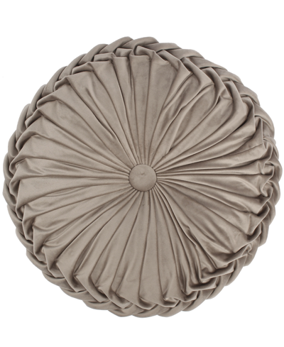 Levtex Pisa Pleated Button Tufteddecorative Pillow, 16" Round In Taupe