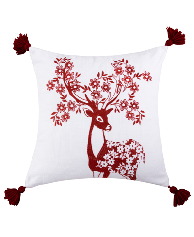 Levtex Sleigh Bells Embroidered Tassel Decorative Pillow, 18" X 18" In White