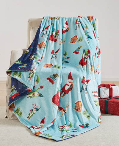 Levtex Gnome For The Holidays Reversible Oversized Throw, 68" X 68" In Blue