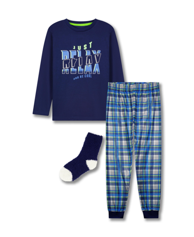 Max & Olivia Kids' Big Boys Pajama With Socks, 3 Piece Set In Navy