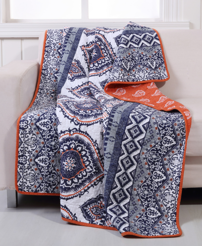 Greenland Home Fashions Medina Paisley Reversible Throw, 50" X 60" In Saffron