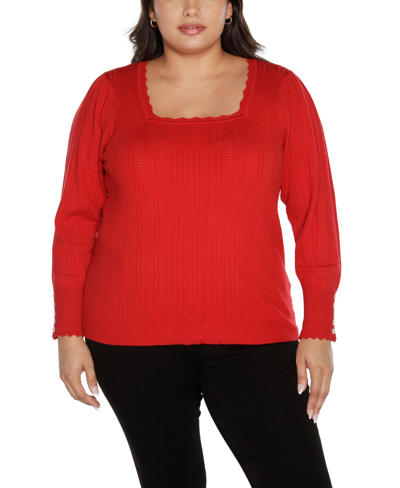Belldini Plus Size Square Neck Sweater In Red  Red