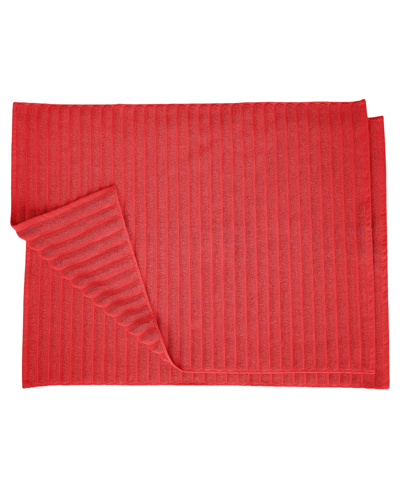 Superior Cotton Textured Stripes Bath Mat, Set Of 2 In Cranberry
