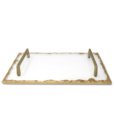 Classic Touch Glass Tray With Gold-tone Rim And Handles, 11.75" L
