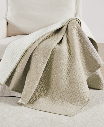 Levtex Cross Stitch Reversible Quilted Throw, 50" X 60" In Taupe