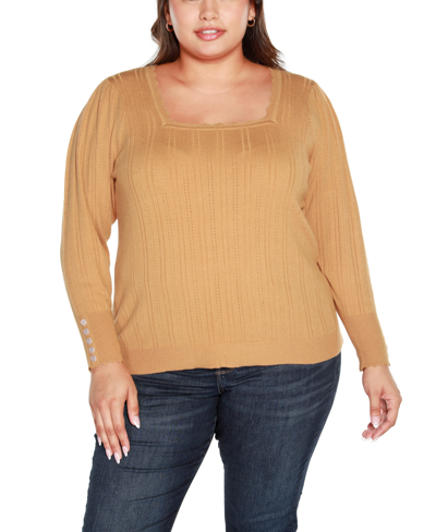 Belldini Women's Kaily K. Square Neck Sweater In Almond