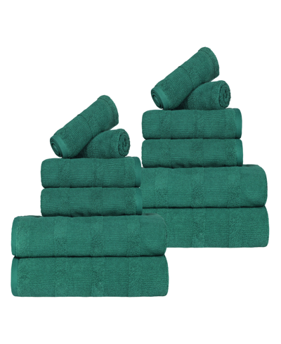 Superior Roma Ribbed Turkish Cotton Quick-dry Solid Assorted Highly Absorbent Towel 12 Piece Set In Evergreen