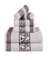 Superior Athens Cotton With Greek Scroll And Floral Pattern Assorted, 6 Piece Bath Towel Set In Ivory-chocolate
