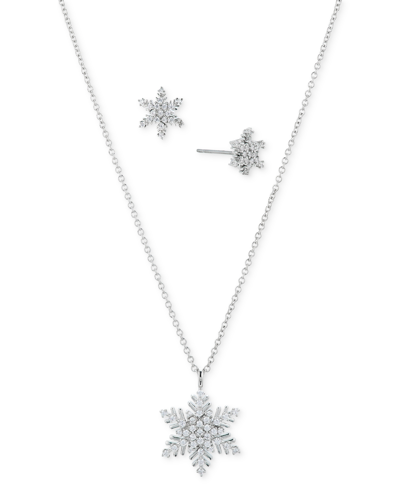 Eliot Danori Silver-tone Crystal Snowflake Necklace & Earrings Set, 16" + 2" Extender In Rhodium