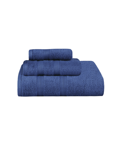 Superior Smart Dry Zero Twist Cotton 3-piece Assorted Towel Set In Navy Blue