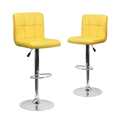 Emma+oliver 2 Pack Contemporary Quilted Vinyl Adjustable Height Barstool With Chrome Base In Yellow