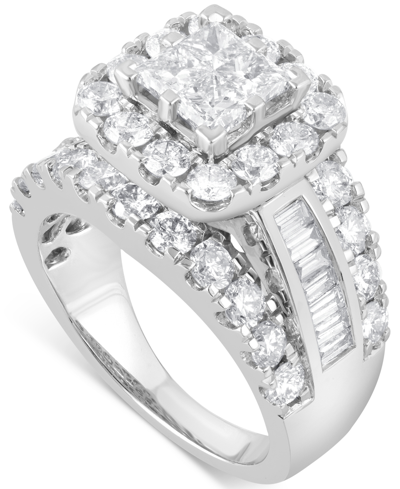 Macy's Diamond Princess Shaped Cluster Halo Triple Row Engagement Ring (4 Ct. T.w.) In 14k White Gold