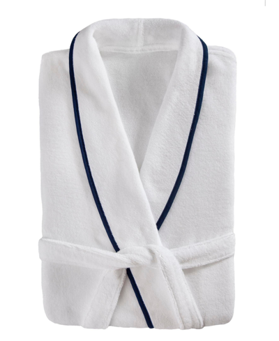 Cassadecor Luxury Plush Bathrobe In White And Navy