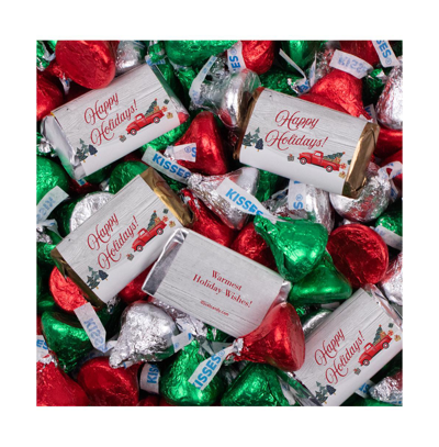 Just Candy 131 Pcs Christmas Candy Chocolate Party Favors Hershey's Miniatures & Red, Green & Silver Kisses (1. In Assorted Pre-pack