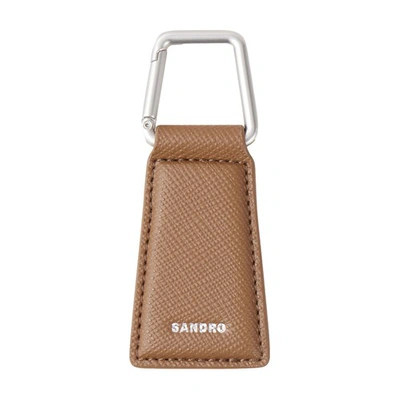 Sandro Leather Key Ring In Brown_olive