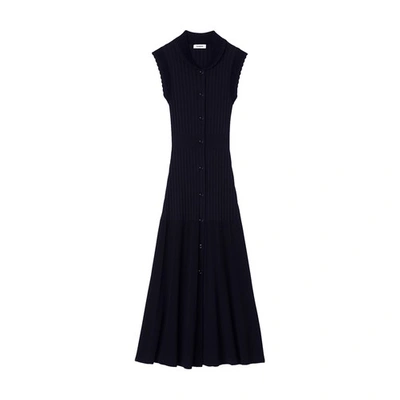 Sandro Laurene Sleeveless Ribbed Knit Maxi Dress In Black