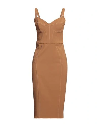 Elisabetta Franchi Woman Midi Dress Brown Size 6 Polyester, Elastane