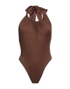 Federica Tosi Woman One-piece Swimsuit Brown Size L Polyamide, Elastane