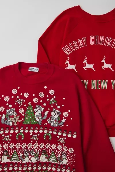 Urban Renewal Vintage Holiday Sweatshirt In Red, Women's At Urban Outfitters