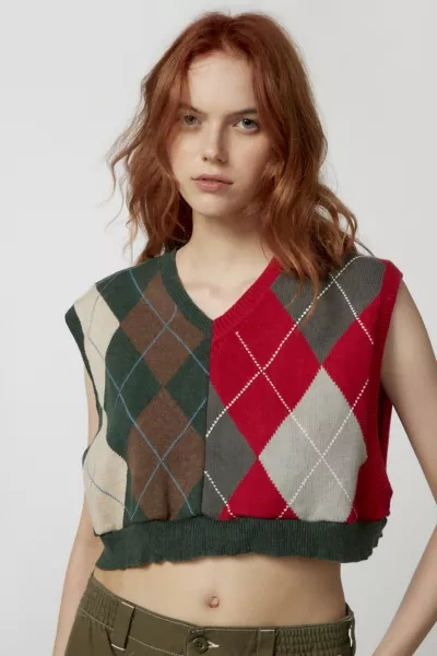 Urban Renewal Remade Spliced Argyle Sweater Vest In Assorted, Women's At Urban Outfitters