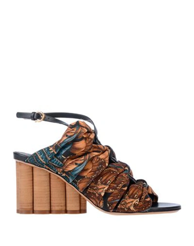 Ferragamo Woman Sandals Brown Size 8 Soft Leather, Textile Fibers