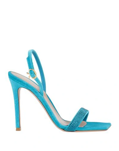 Gianvito Rossi Woman Sandals Azure Size 6 Textile Fibers In Blue