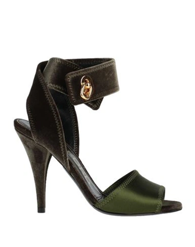 Tom Ford Woman Sandals Military Green Size 8 Viscose, Silk, Zamak, Brass